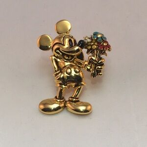 Disney Napier Gold-tone Mickey Mouse Brooch with Colorful Flower Bouquet